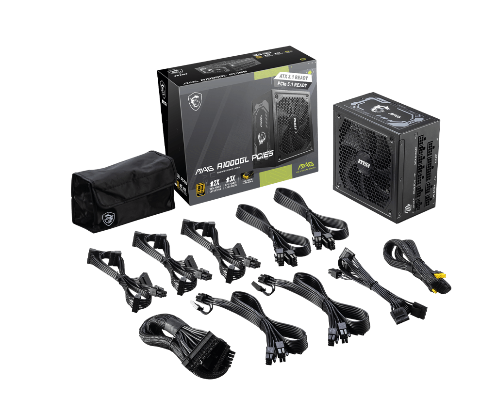 MSI MAG A1000GL PCIE5 1000W GOLD - ATX 3.1 FULLY MODULAR - BLACK