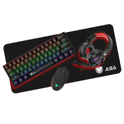 ASA COMBO QUARTET 4X1 BLACK ( كيبورد ميكانيكي RGB / ماوس RGB / سماعات RGB / ماوس باد )